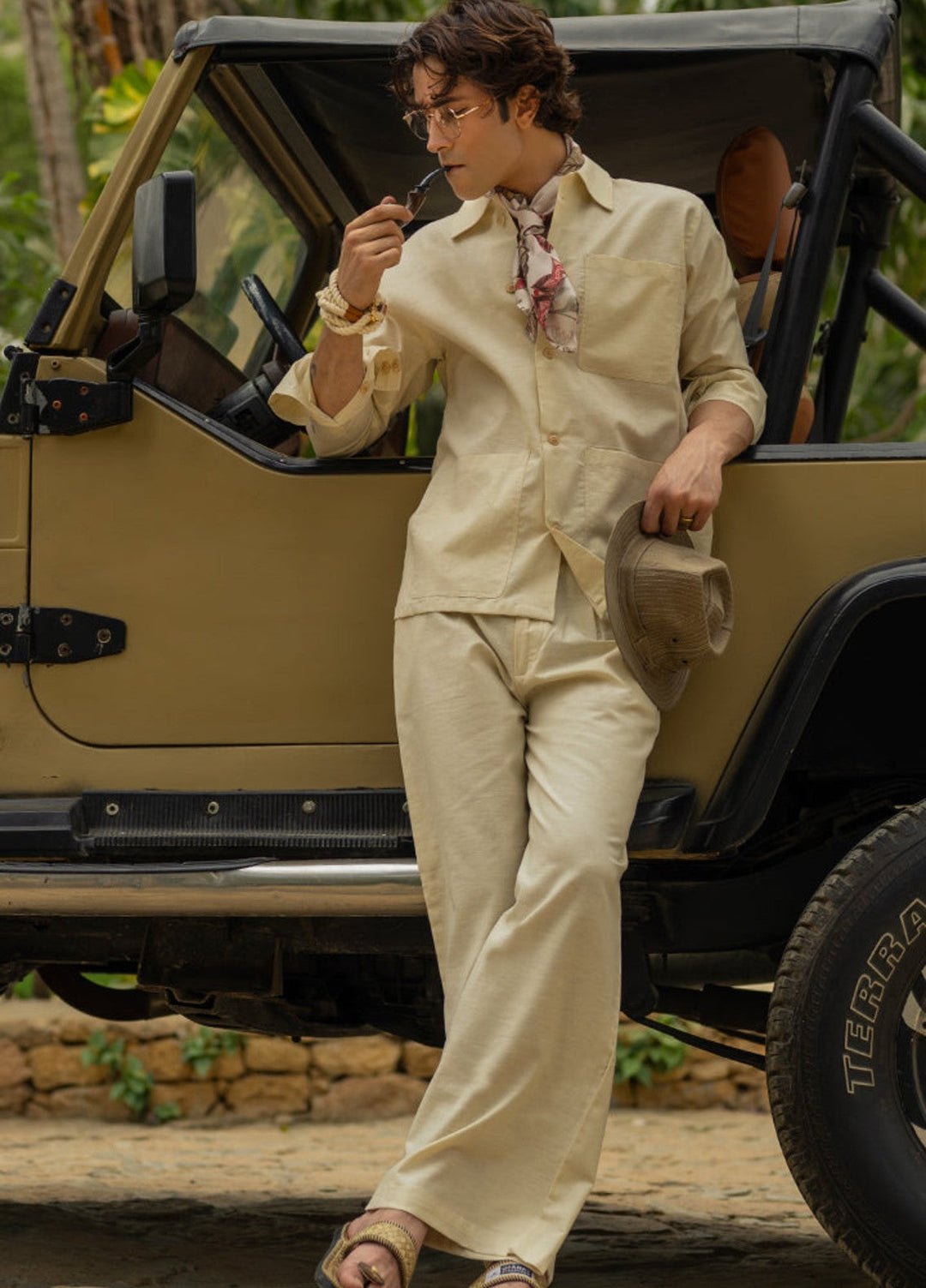 Stylish Garments Mens RTW Solids Linen Co-Ord Sets Suit Beige Casual Collection