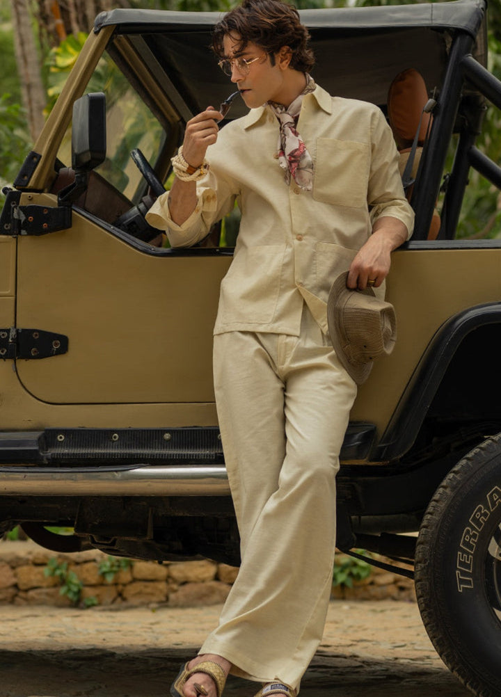 Stylish Garments Mens RTW Solids Linen Co-Ord Sets Suit Beige Casual Collection