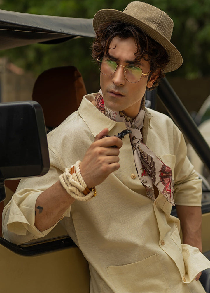 Stylish Garments Mens RTW Solids Linen Co-Ord Sets Suit Beige Casual Collection