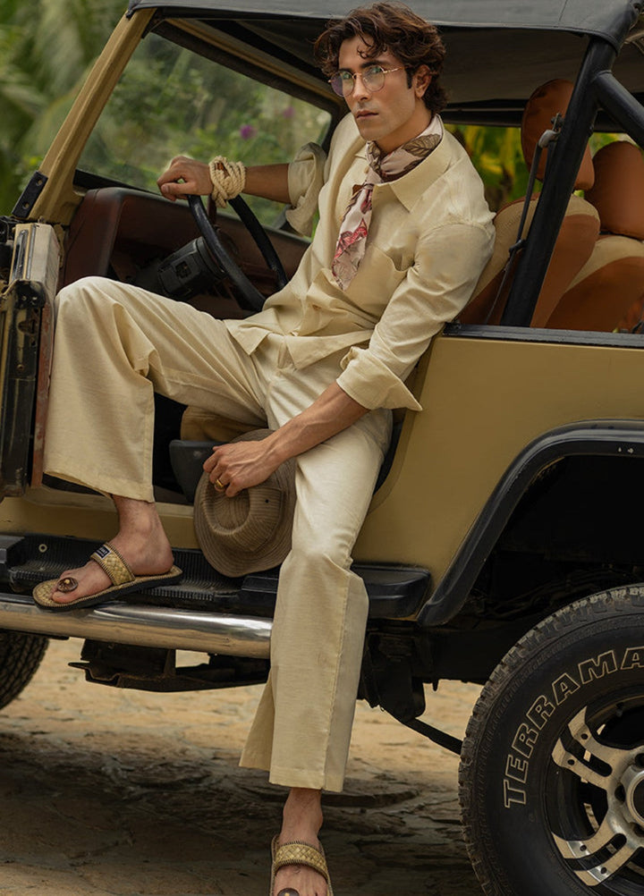 Stylish Garments Mens RTW Solids Linen Co-Ord Sets Suit Beige Casual Collection
