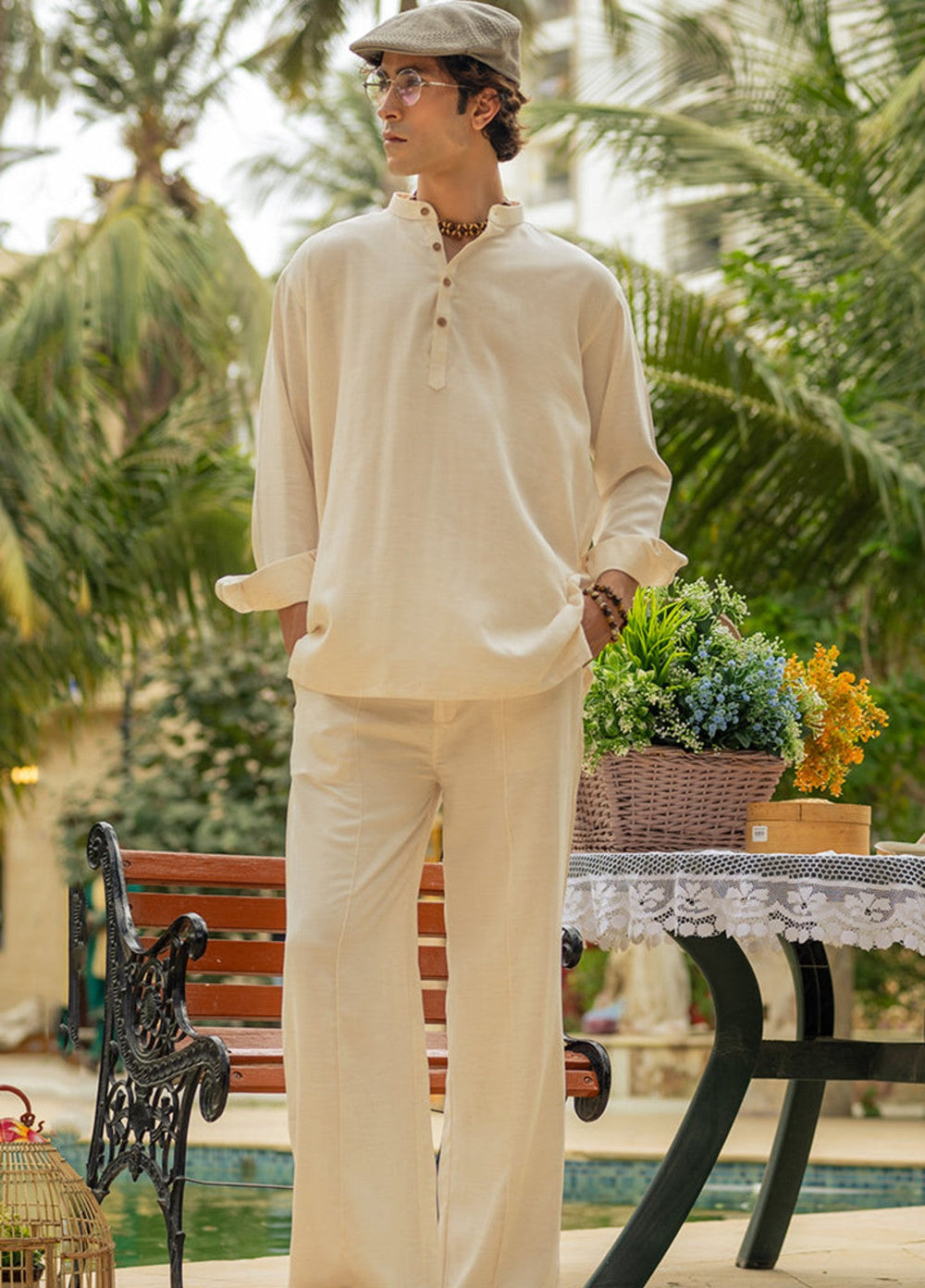 Stylish Garments Mens RTW Solids Linen Co-Ord Sets Suit Off White Tunic Casual Collection