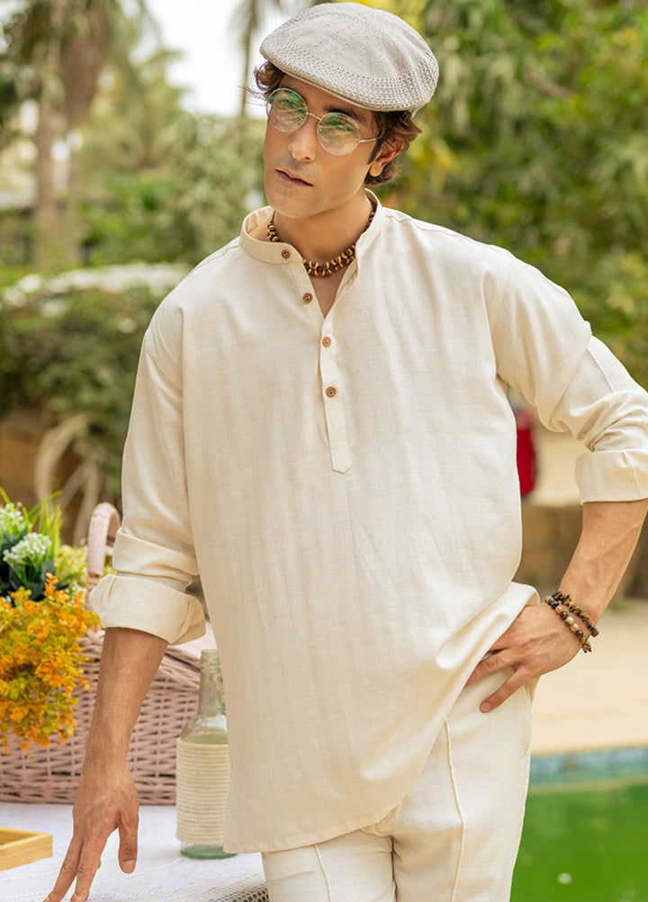 Stylish Garments Mens RTW Solids Linen Co-Ord Sets Suit Off White Tunic Casual Collection