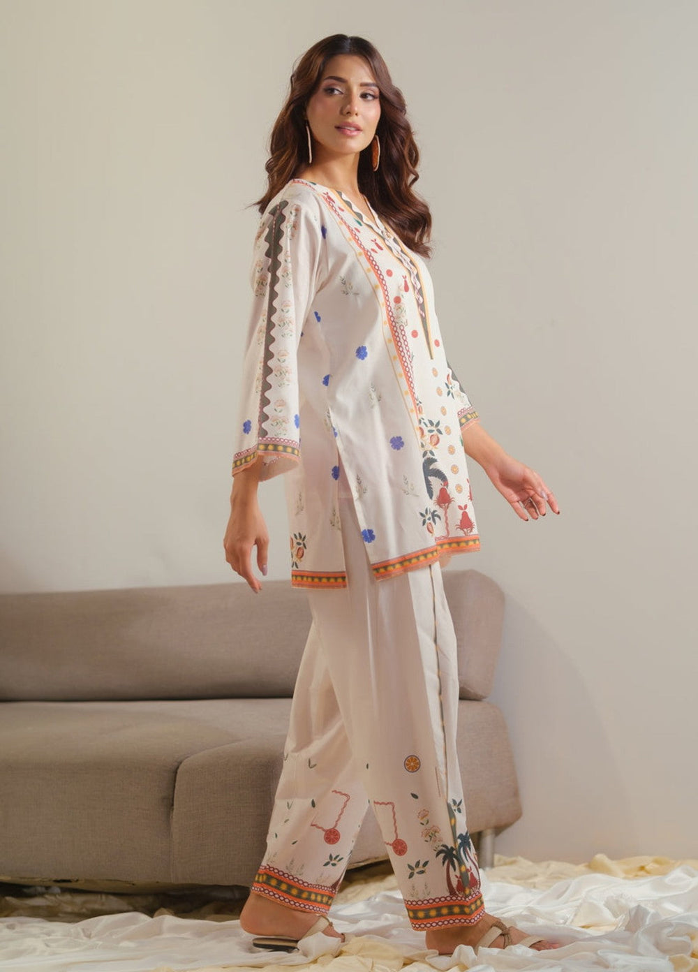 Sprinkles Women RTW Printed Cotton 2 Piece Suit Ivory Heritage Summer Collection