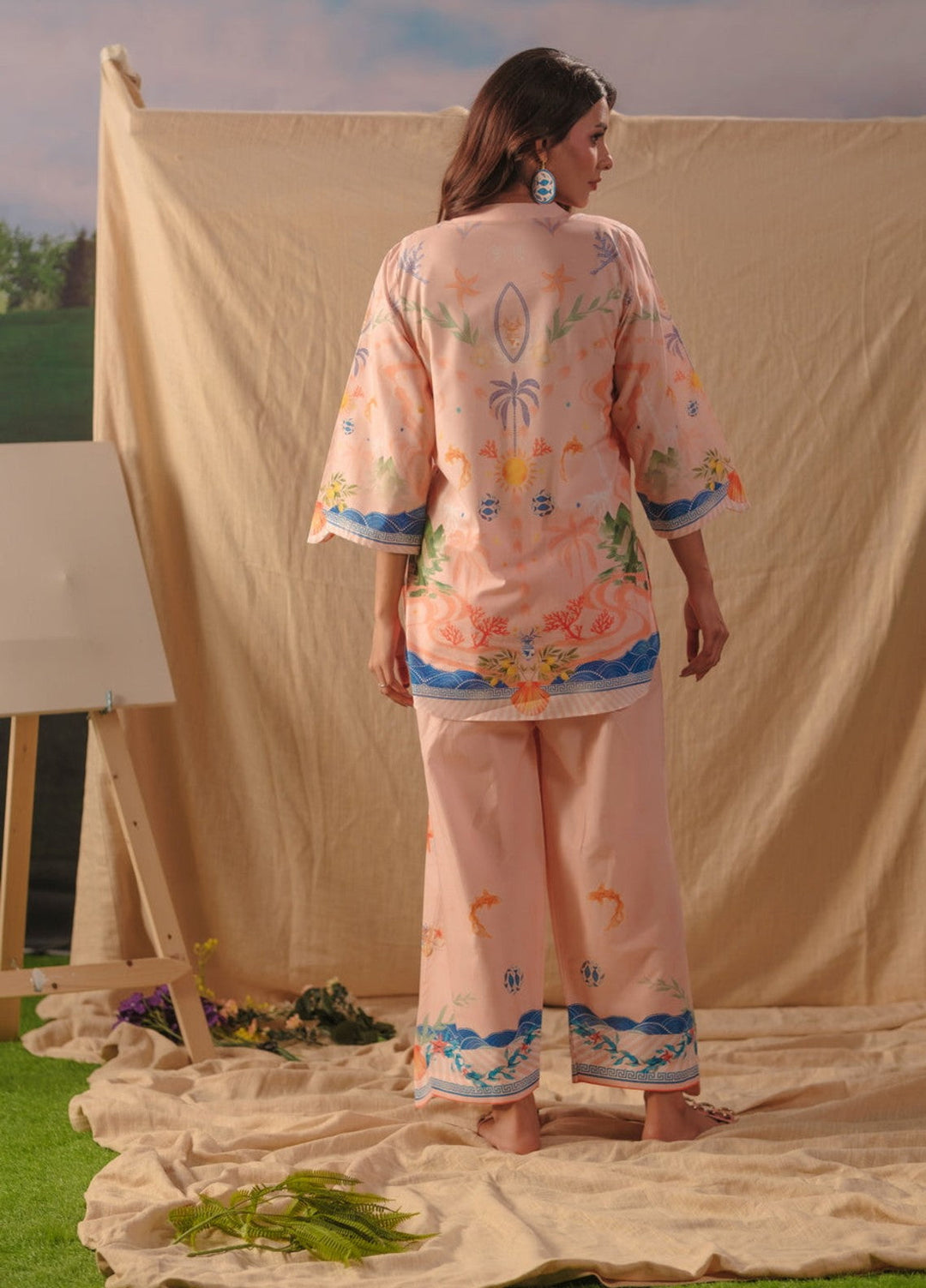Sprinkles Women RTW Printed Cotton 2 Piece Suit Peach Coral Summer Collection