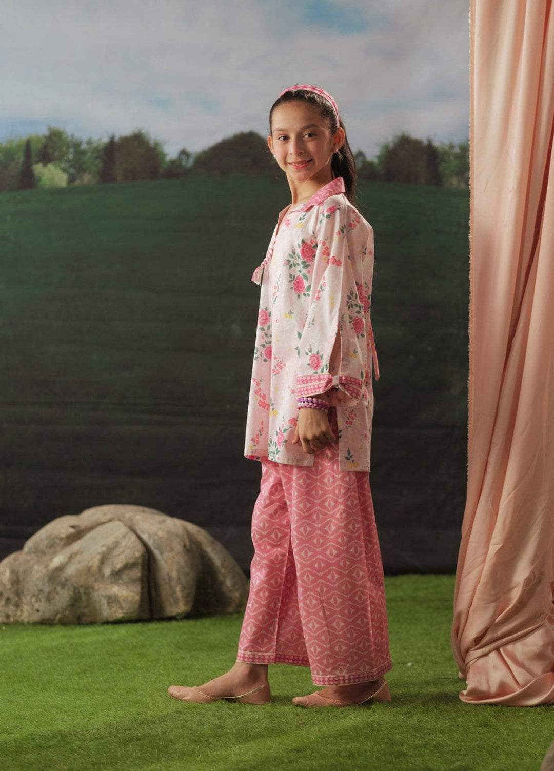 Sprinkles Girls RTW Printed Cotton 2 Piece Suit Pink Meadow Summer Collection