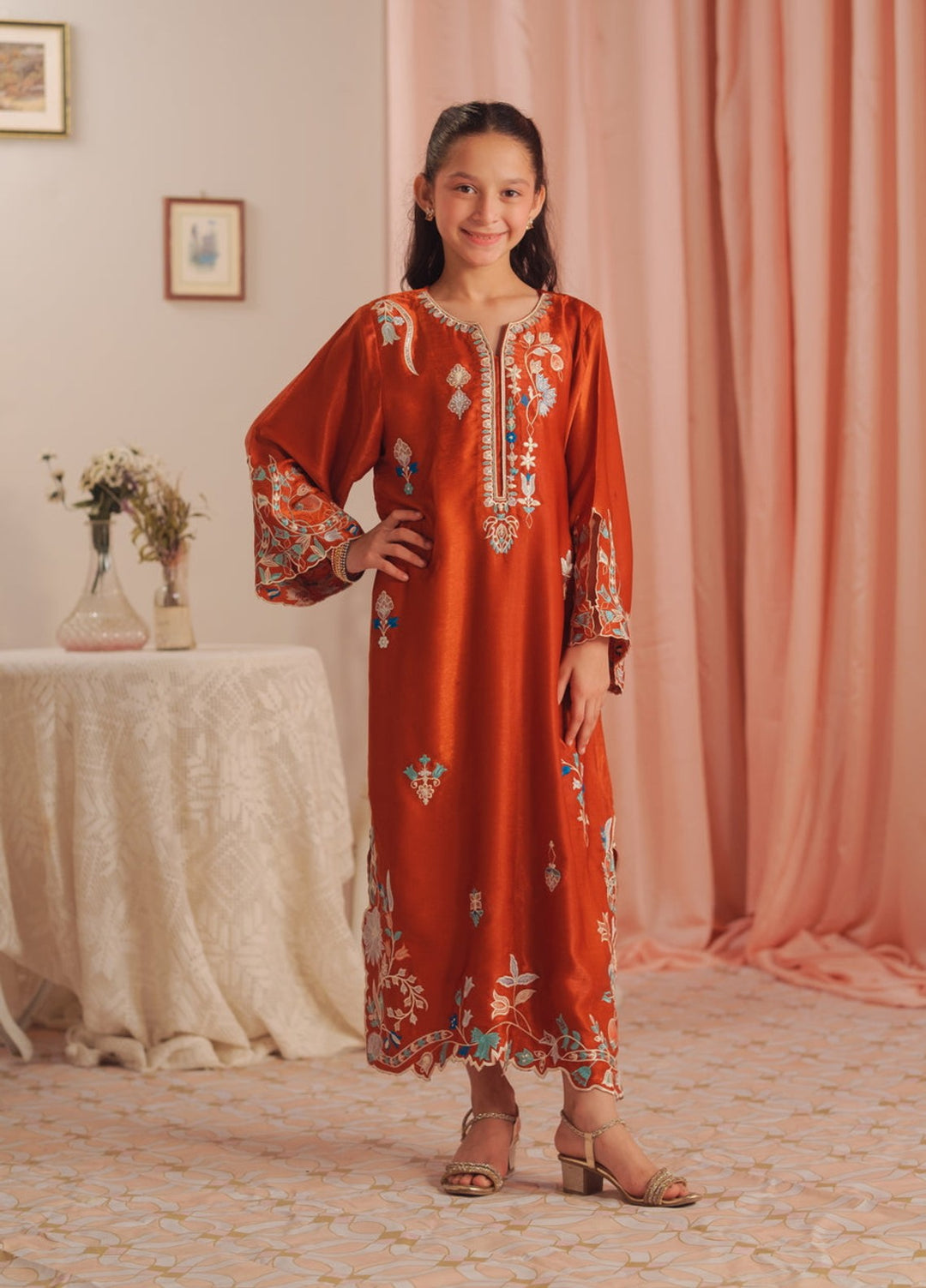 Sprinkles Girls RTW Embroidered Suede 1 Piece Suit Scarlet Rouge Kaftan Summer Collection