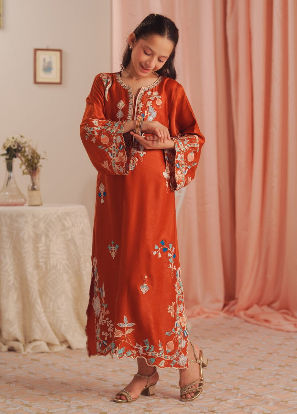 Sprinkles Girls RTW Embroidered Suede 1 Piece Suit Scarlet Rouge Kaftan Summer Collection