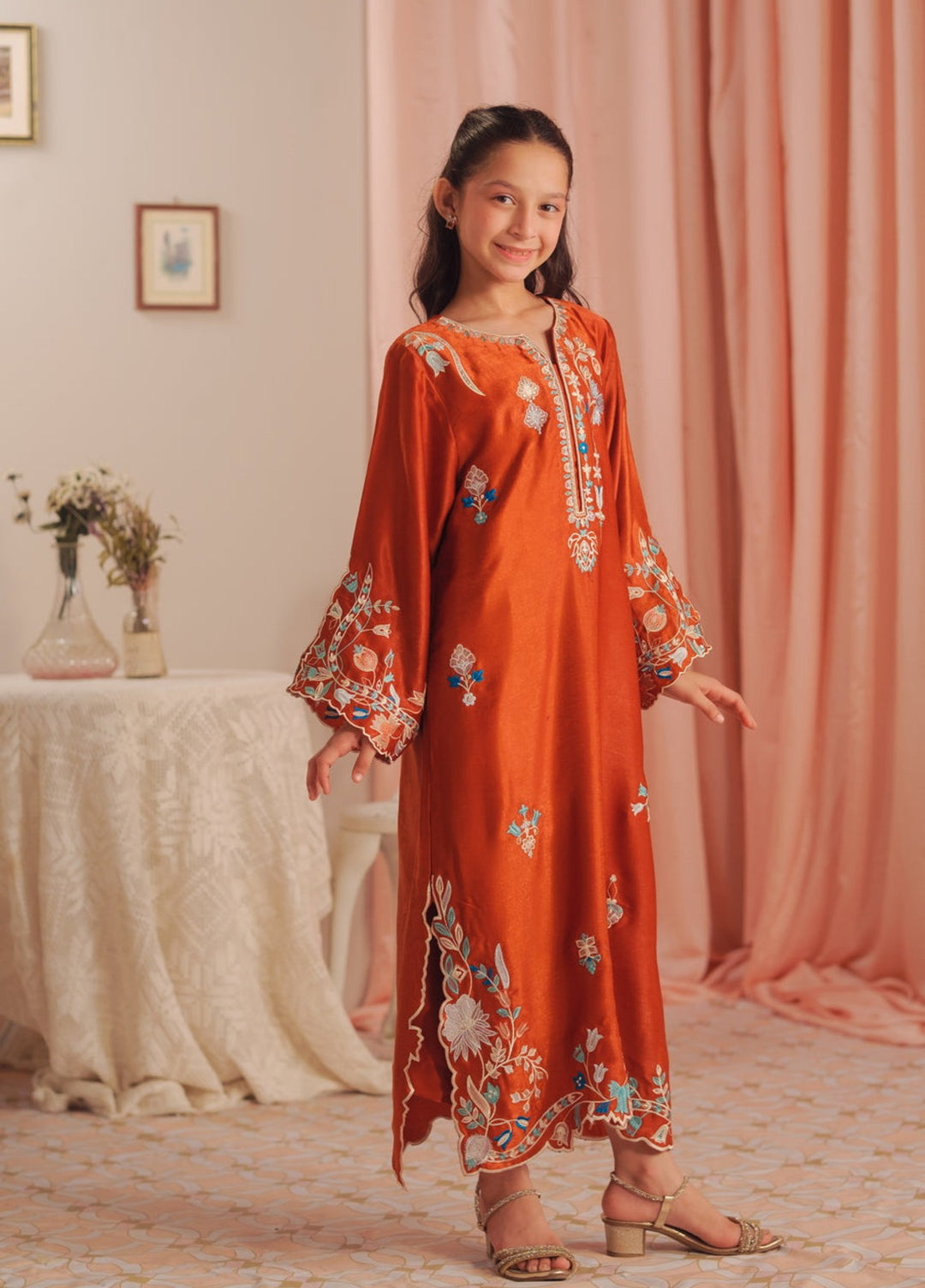 Sprinkles Girls RTW Embroidered Suede 1 Piece Suit Scarlet Rouge Kaftan Summer Collection