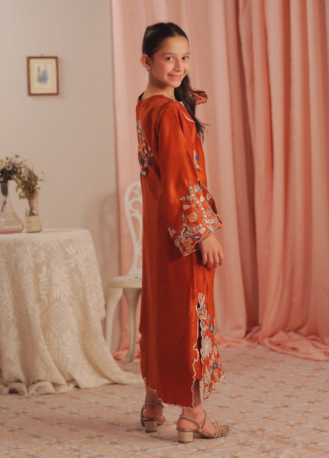 Sprinkles Girls RTW Embroidered Suede 1 Piece Suit Scarlet Rouge Kaftan Summer Collection