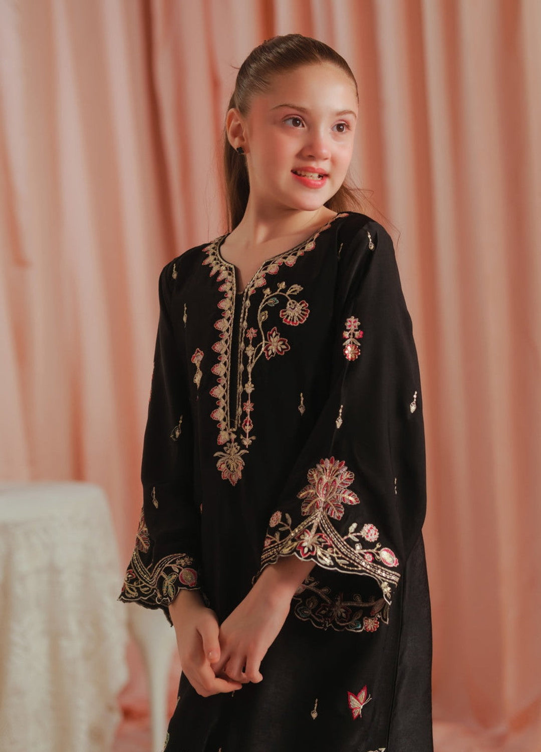 Sprinkles Girls RTW Embroidered Suede 1 Piece Suit Gothic Rose Kaftan Summer Collection