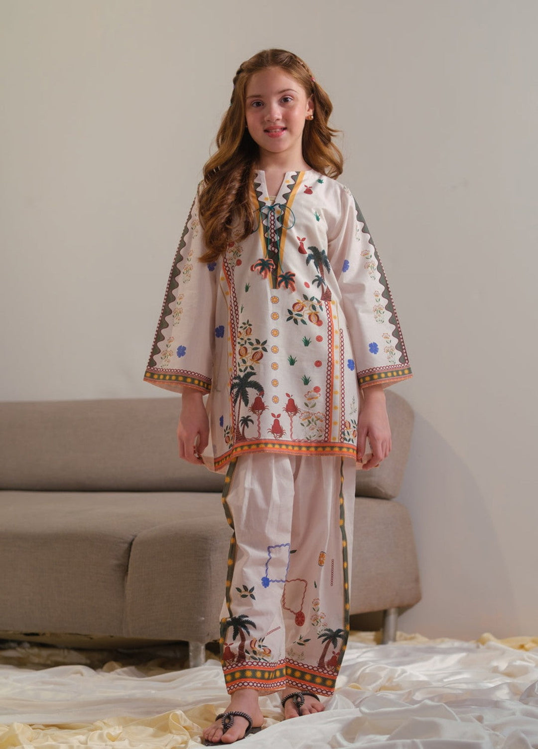 Sprinkles Girls RTW Printed Cotton 2 Piece Suit Ivory Heritage Summer Collection