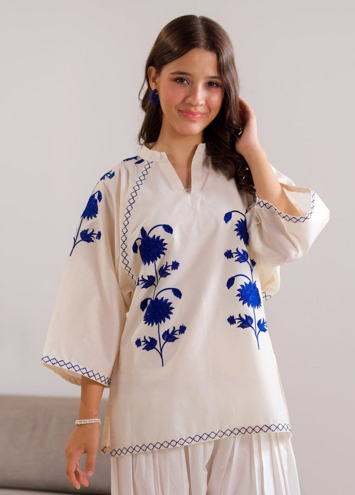 Sprinkles Girls RTW Embroidered Cotton 1 Piece Suit Cerulean Top Summer Collection