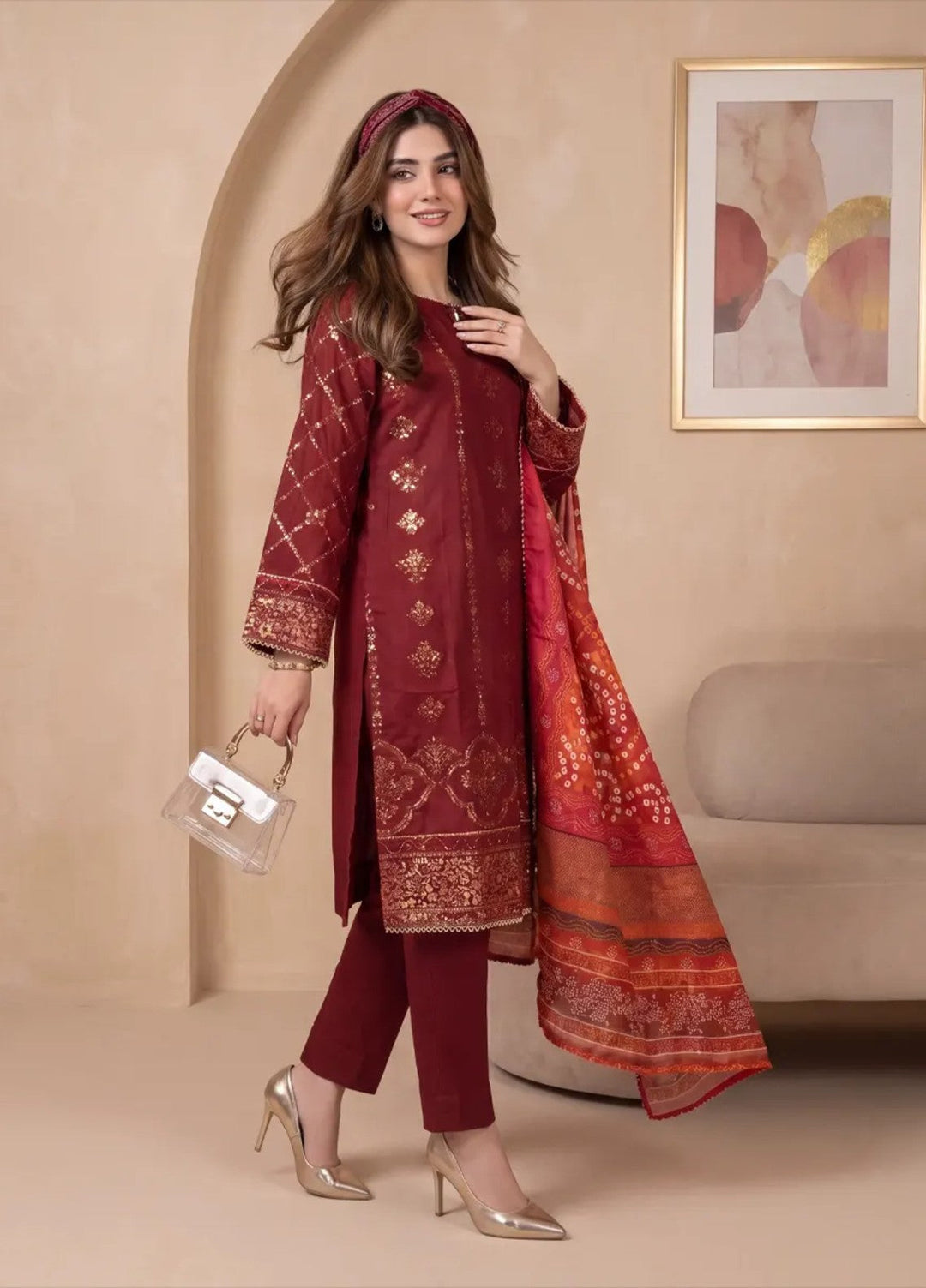 Salitex Women RTW Embroidered Cotton Silk 3 Piece Suit SPL3PELP103 Casual Collection