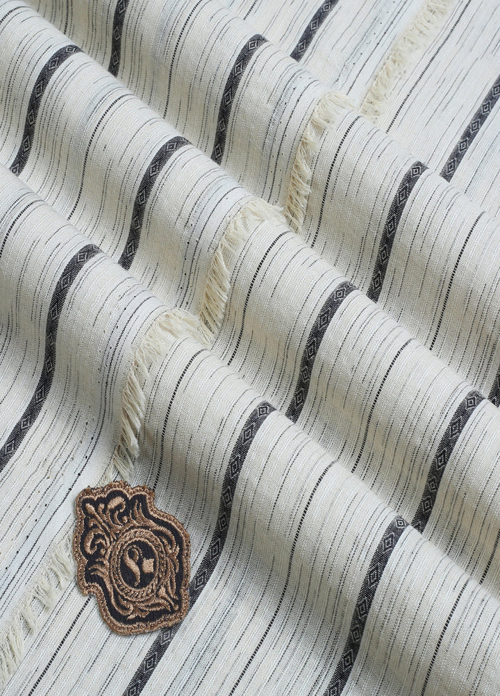 Fabrich Mens Unstitched Textured Blended Cotton 1 Piece Cream Festive Collection