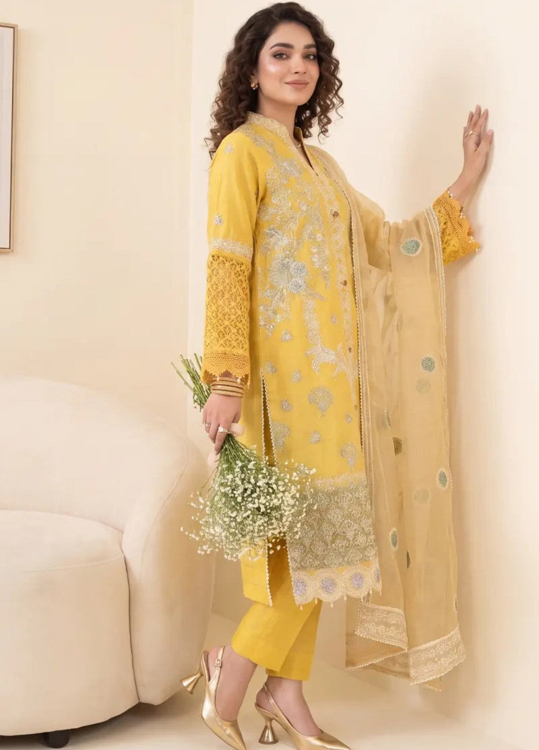 Salitex Women RTW Embroidered Cotton Net 3 Piece Suit SPL3PELP048 Casual Collection