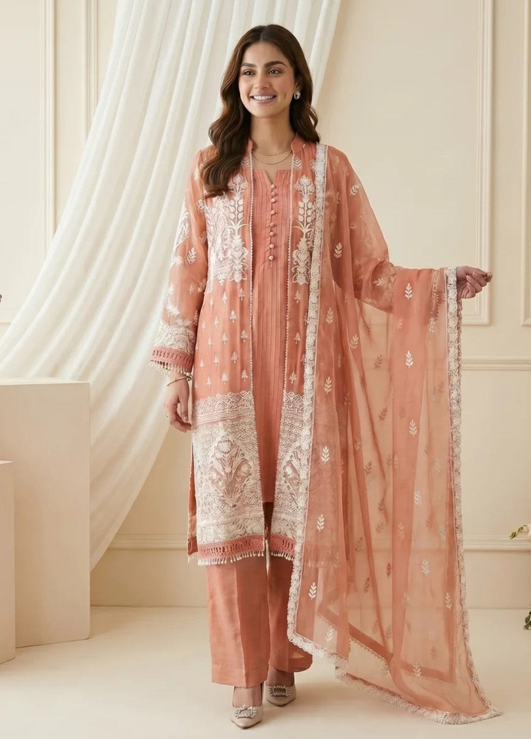 Salitex Women RTW Embroidered Chiffon 3 Piece Suit SPL3PEF058 Casual Collection