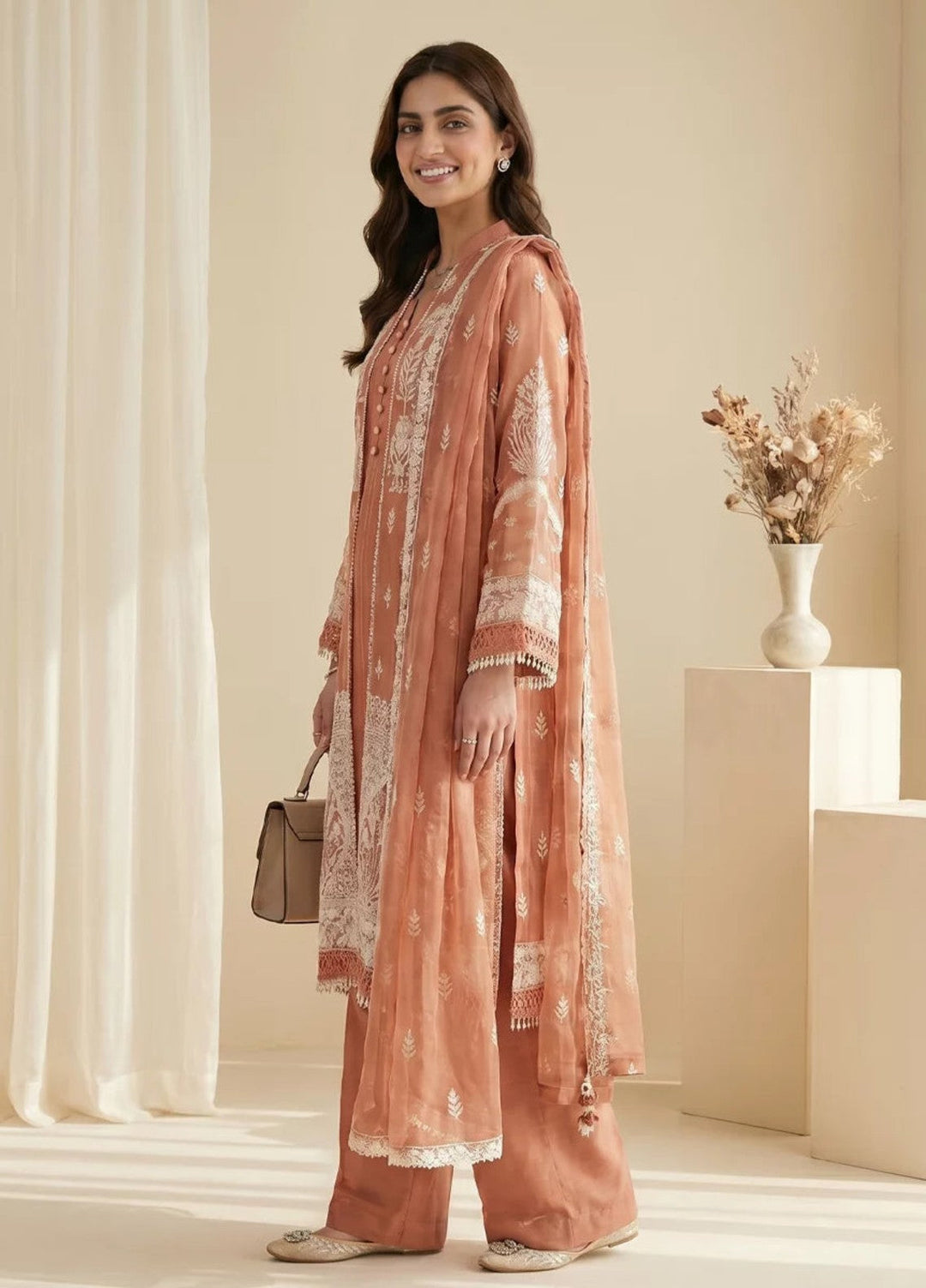 Salitex Women RTW Embroidered Chiffon 3 Piece Suit SPL3PEF058 Casual Collection
