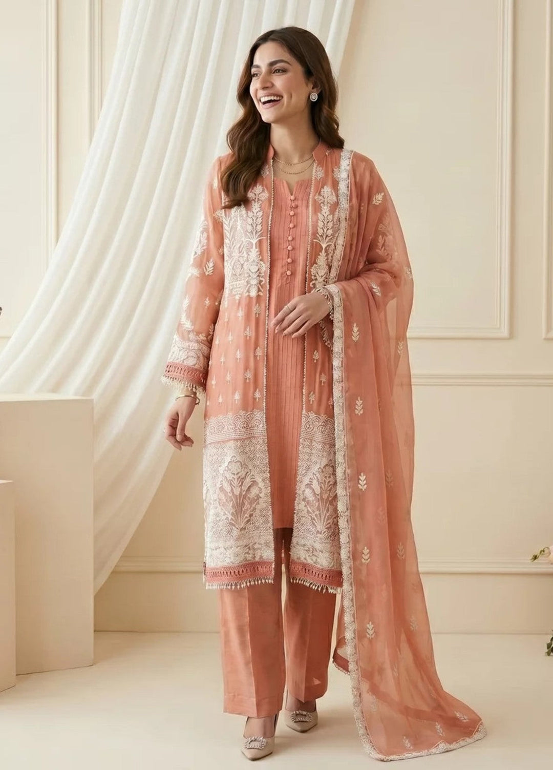 Salitex Women RTW Embroidered Chiffon 3 Piece Suit SPL3PEF058 Casual Collection