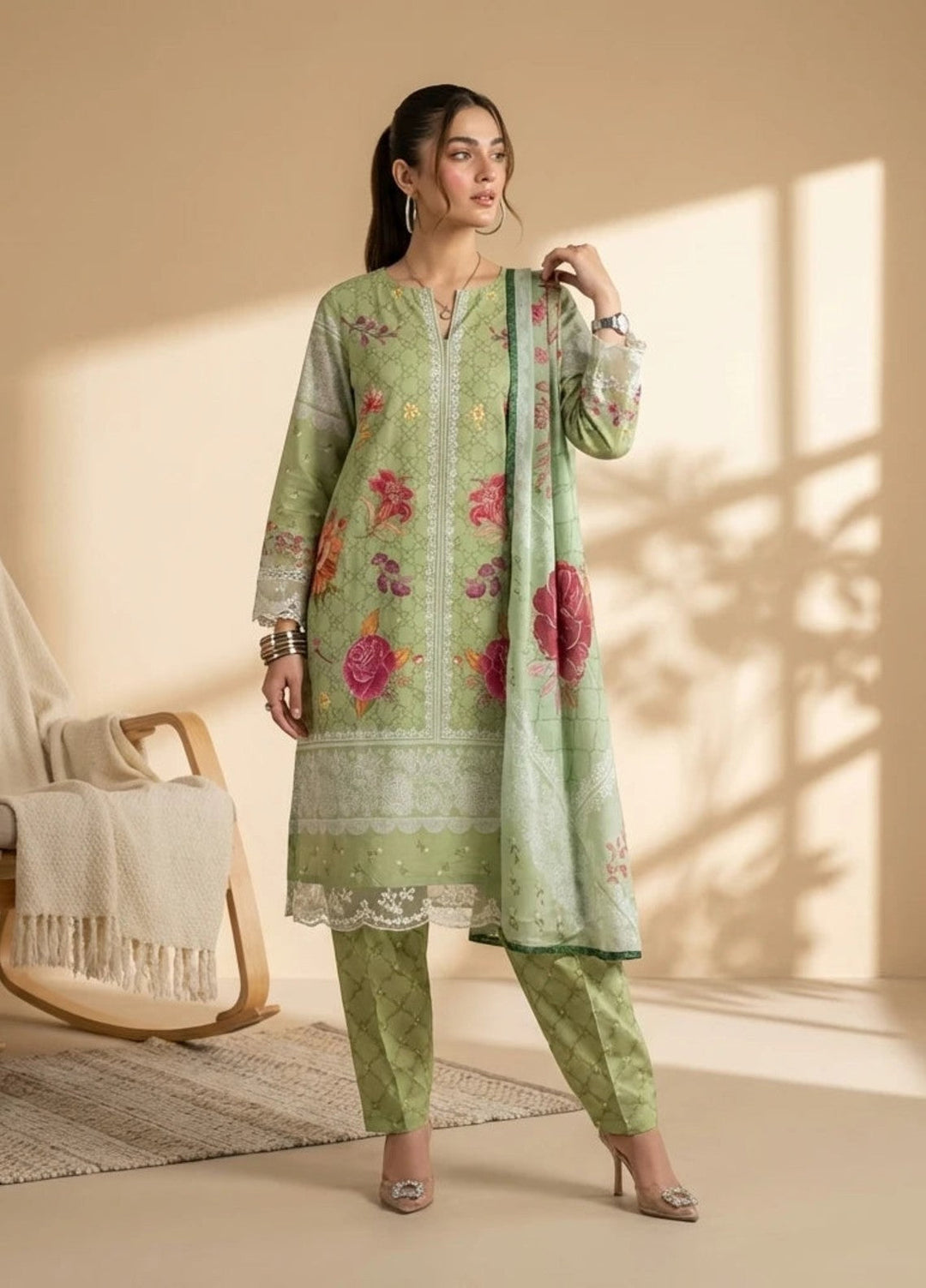 Salitex Women RTW Embroidered Cambric 3 Piece Suit SPL3PEC090 Casual Collection