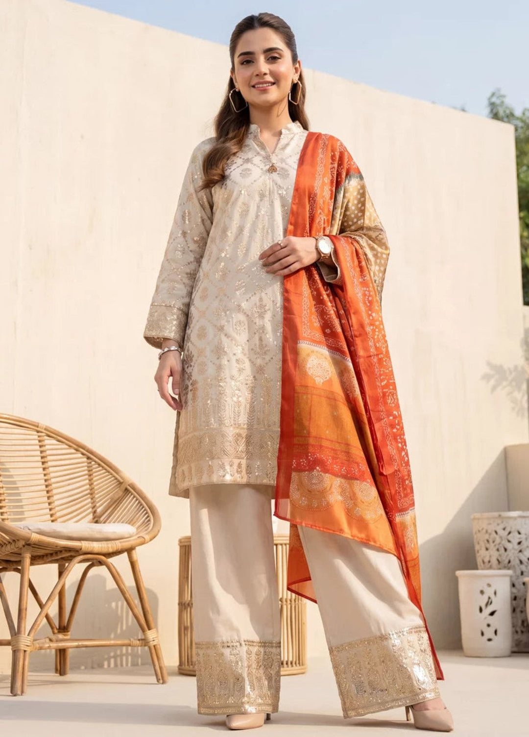 Salitex Women RTW Embroidered Cotton Silk 3 Piece Suit SPL3PELP101 Casual Collection