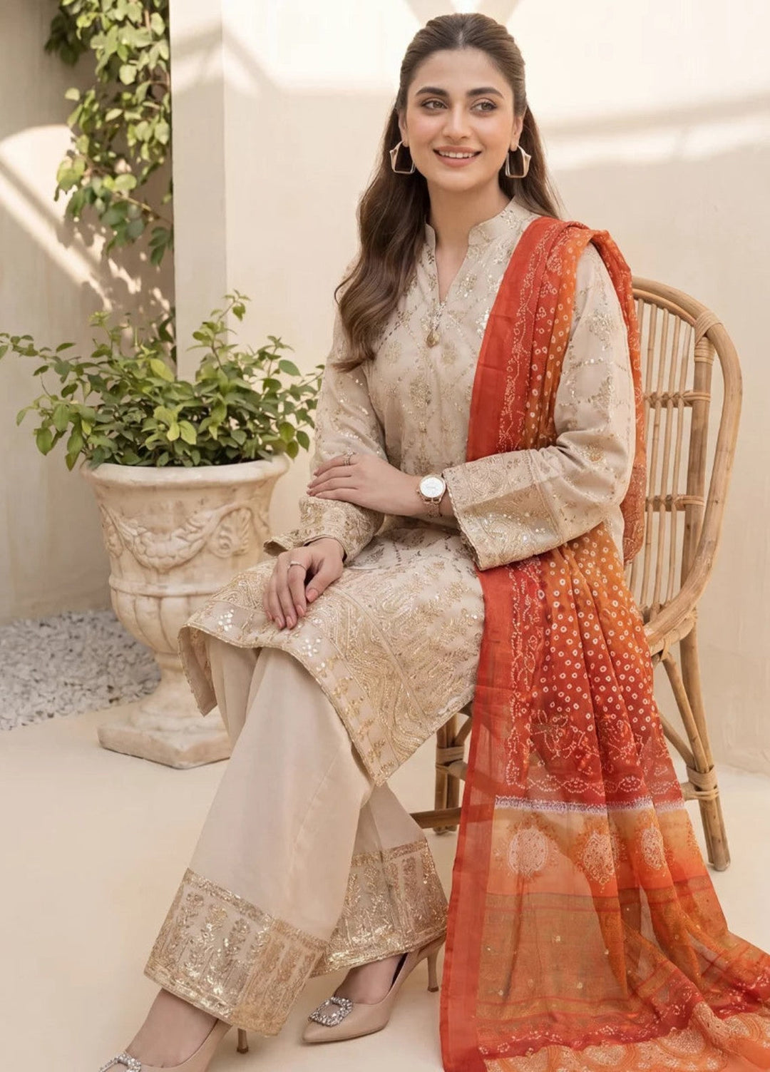 Salitex Women RTW Embroidered Cotton Silk 3 Piece Suit SPL3PELP101 Casual Collection
