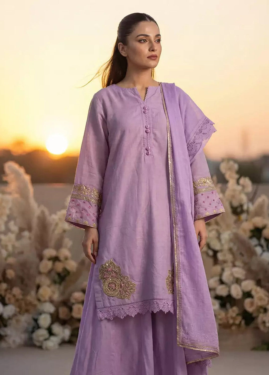 Salitex Women RTW Embroidered Slub 3 Piece Suit EUAL3PELP180 Casual Collection