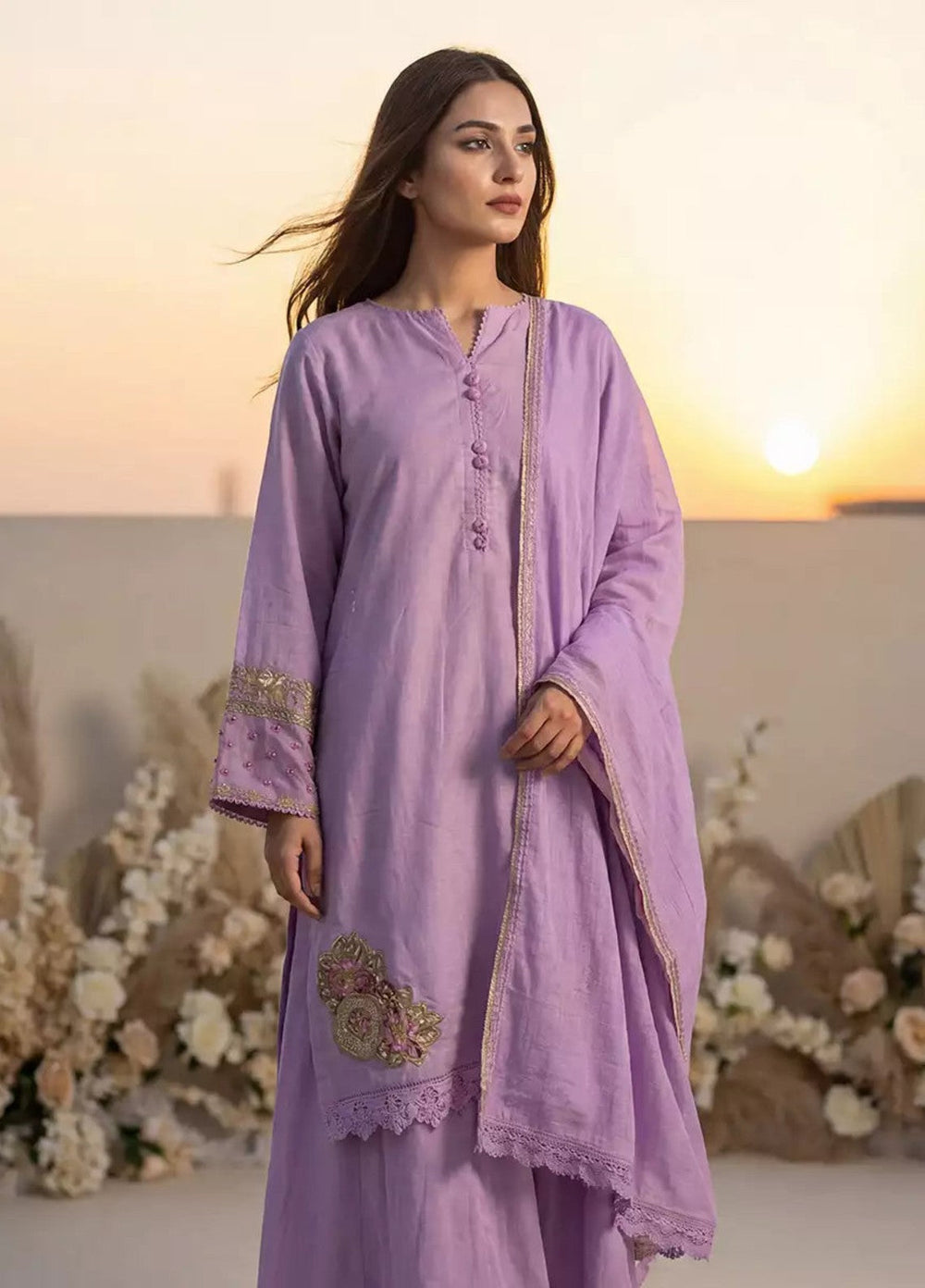 Salitex Women RTW Embroidered Slub 3 Piece Suit EUAL3PELP180 Casual Collection