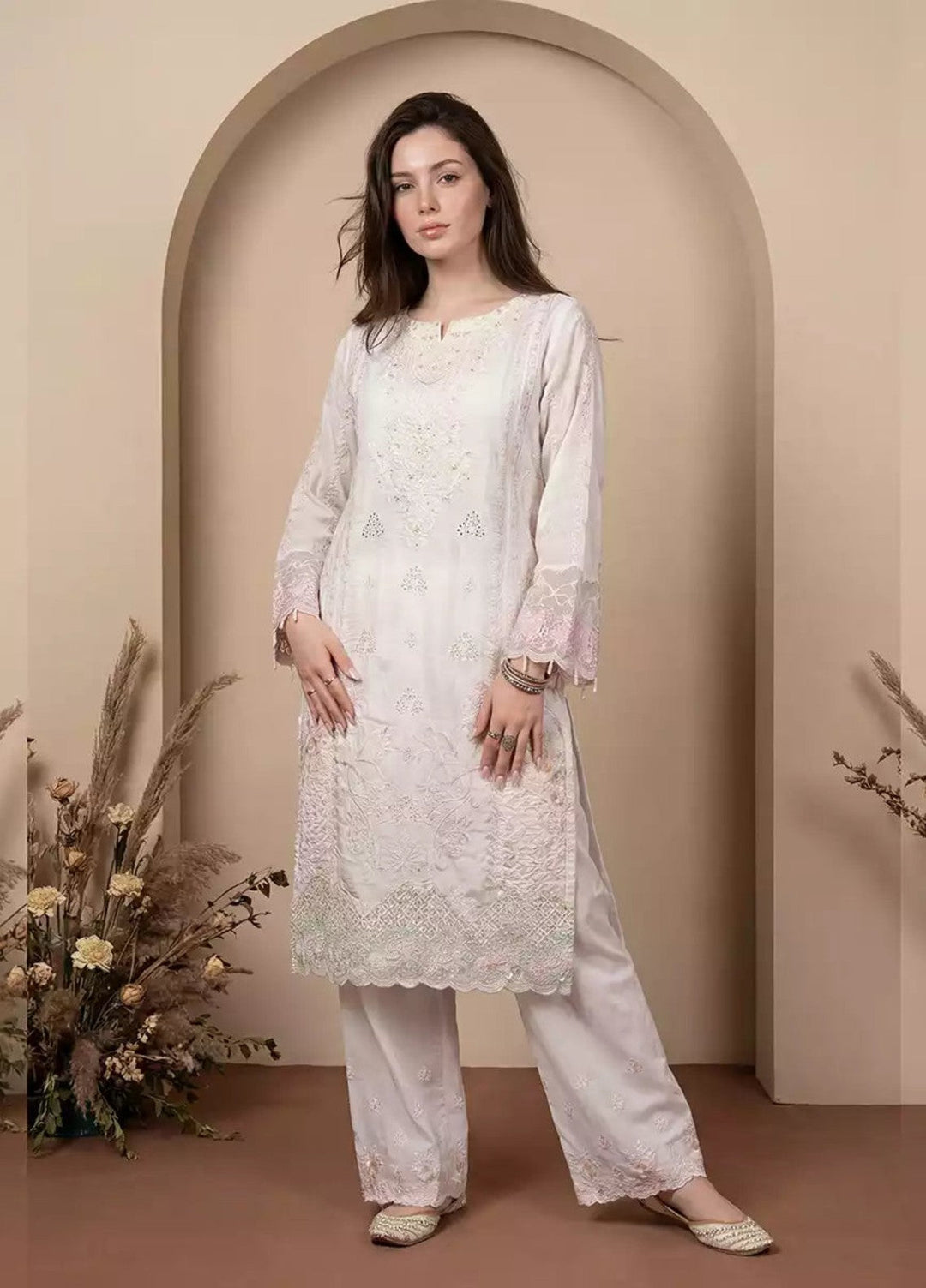 Salitex Women RTW Embroidered Raw Silk 2 Piece Suit EUAL2PELP212 Casual Collection