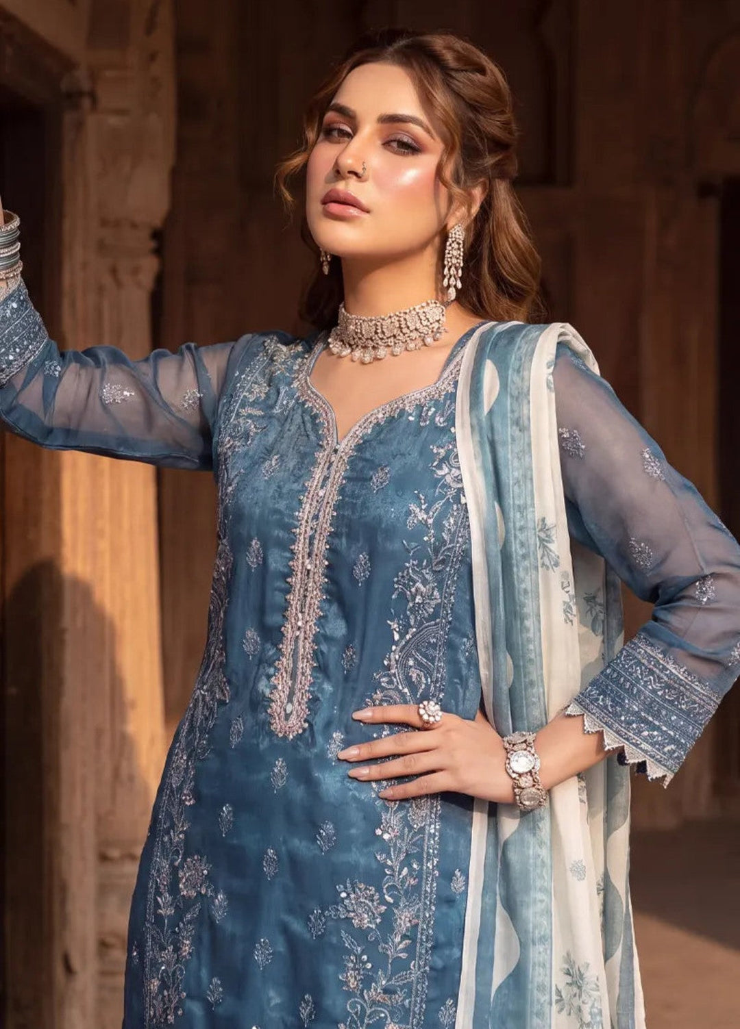 Salitex Women Unstitched Embroidered Organza 3 Piece Suit SUNS8JI509 Festive Collection