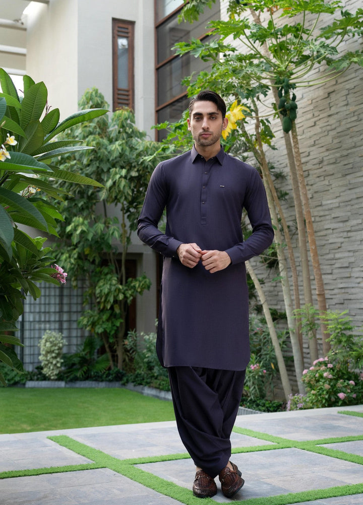 Stylish Garments Mens RTW Solids Wash N Wear Kurta Shalwar Suit Purple Plain Casual Collection