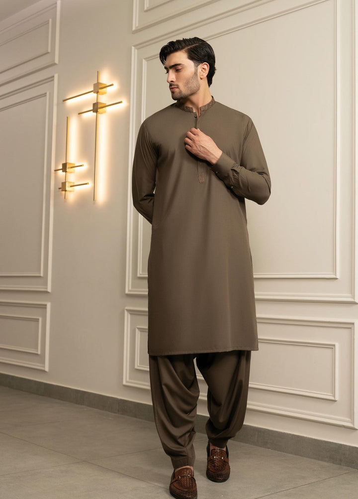 Stylish Garments Mens RTW Embroidered Wash N Wear Kurta Shalwar Suit Olivya Casual Collection