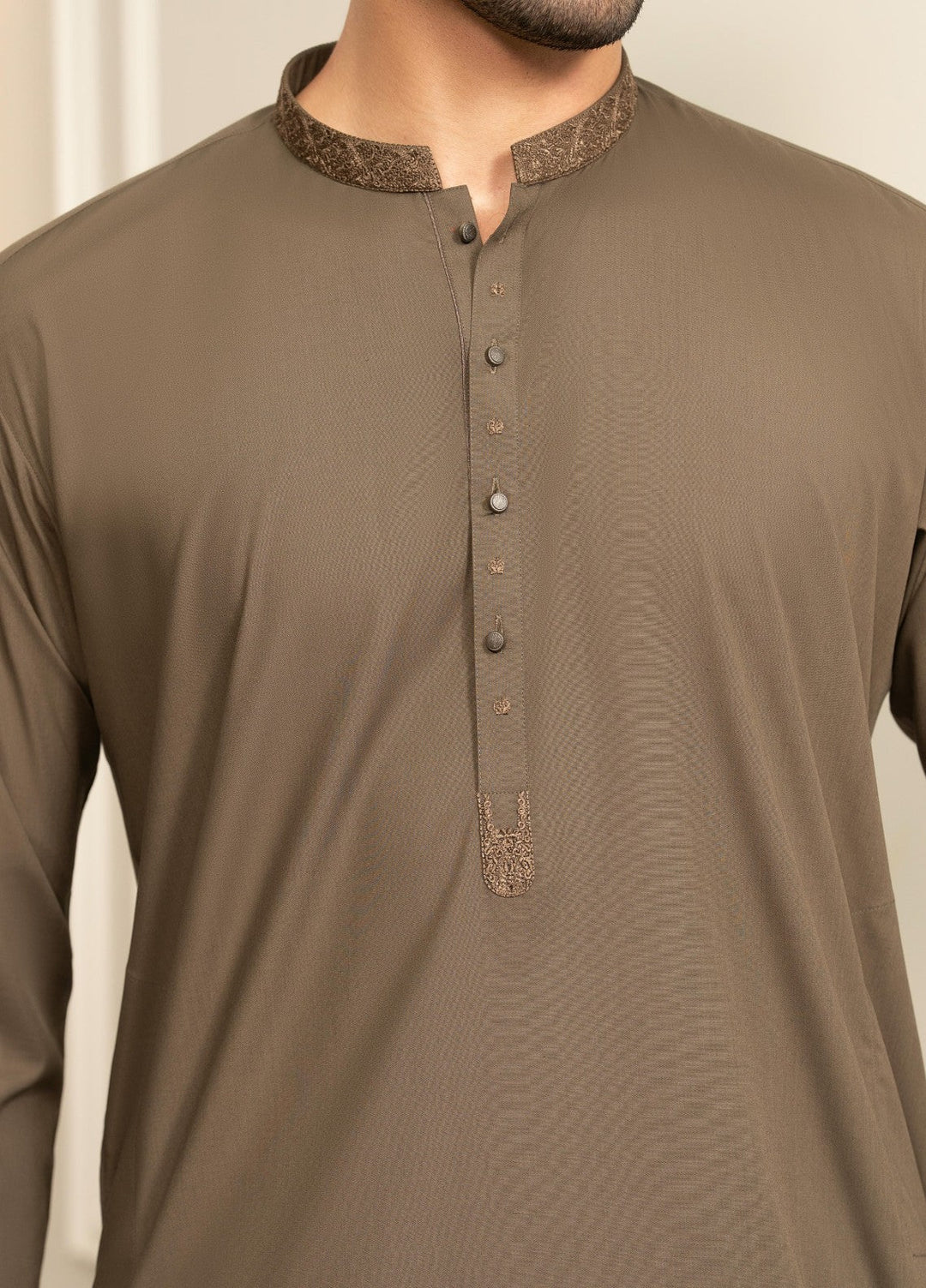 Stylish Garments Mens RTW Embroidered Wash N Wear Kurta Shalwar Suit Olivya Casual Collection