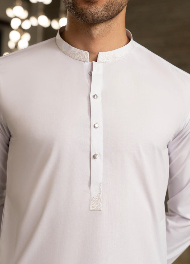 Stylish Garments Mens RTW Embroidered Wash N Wear Kurta Shalwar Suit White Casual Collection