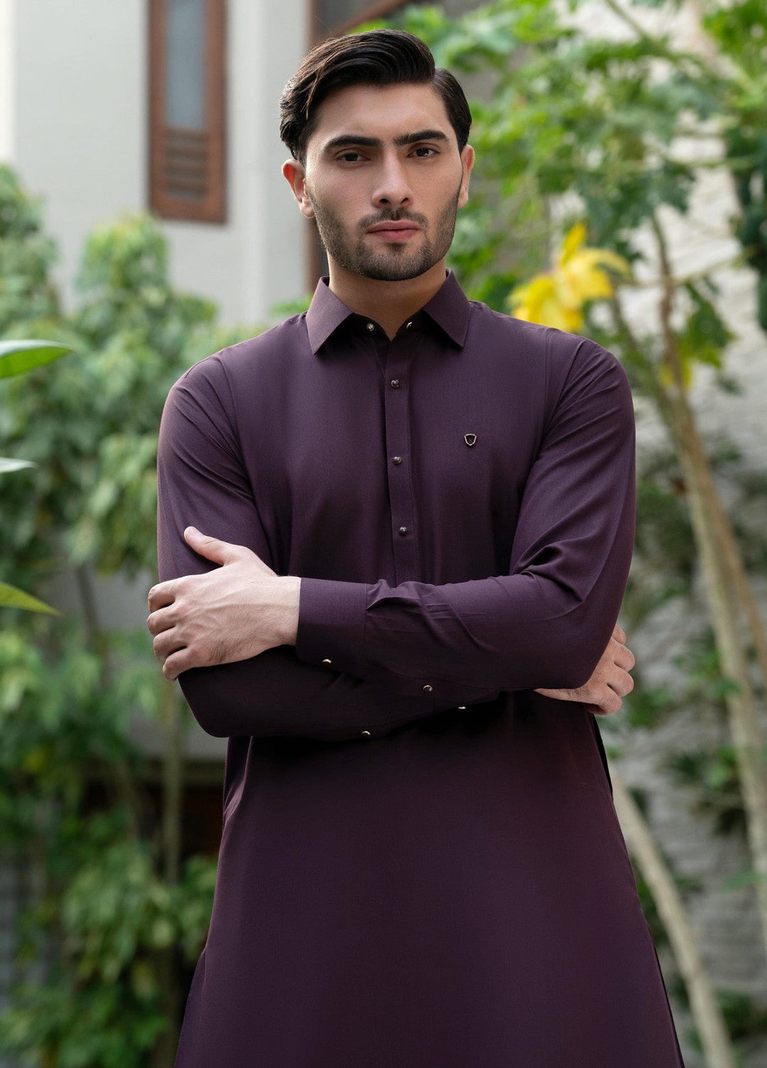 Stylish Garments Mens RTW Solids Wash N Wear Kurta Shalwar Suit Mehroon Plain Casual Collection