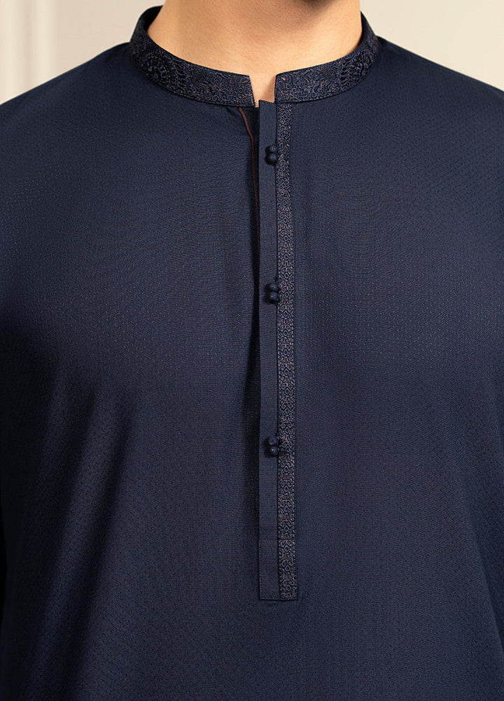 Stylish Garments Mens RTW Embroidered Wash N Wear Kurta Shalwar Suit Blue Casual Collection