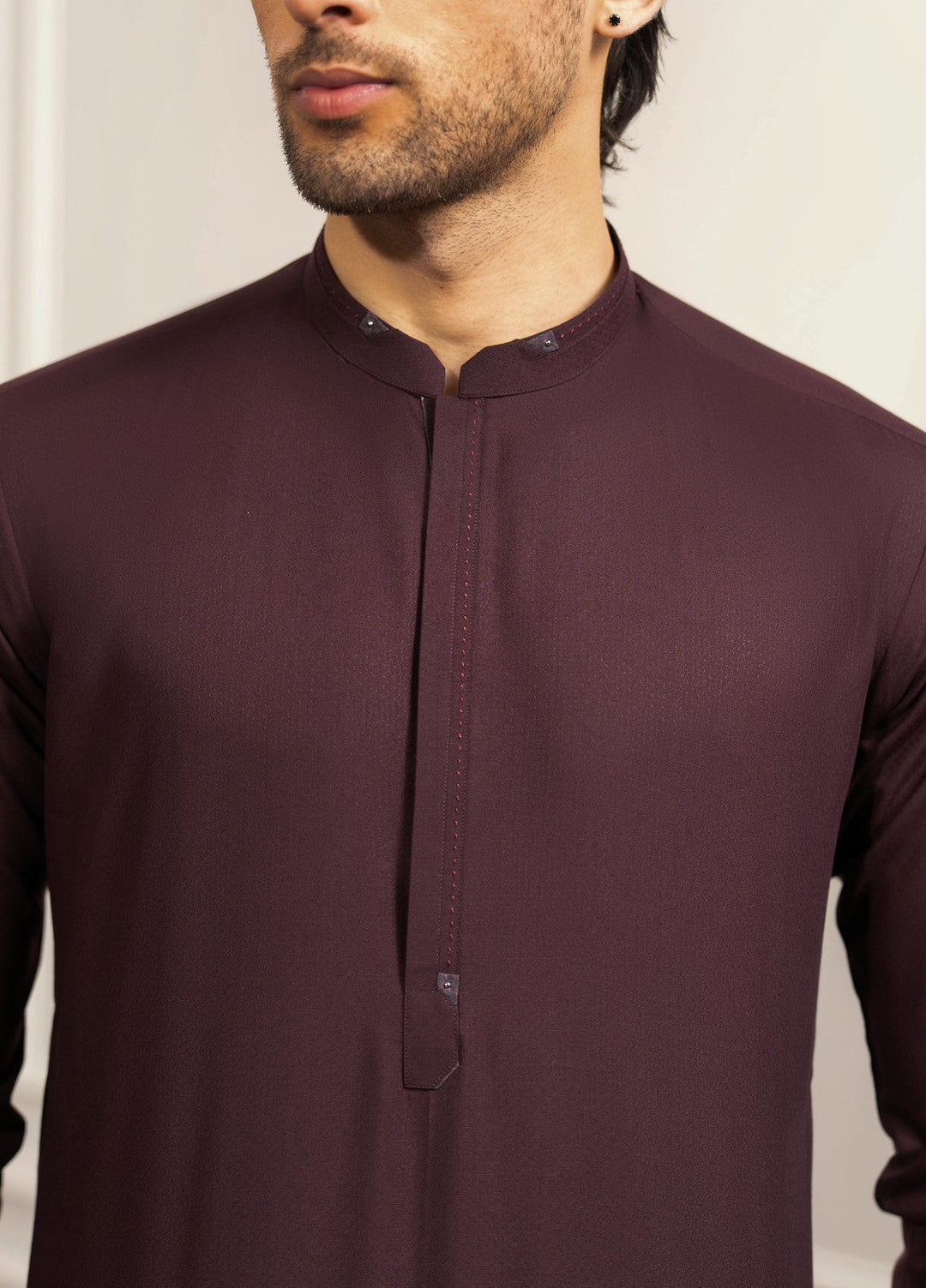 Stylish Garments Mens RTW Solids Wash N Wear Kurta Shalwar Suit Mehroon Casual Collection