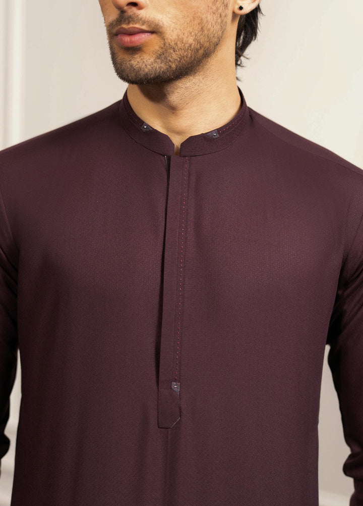 Stylish Garments Mens RTW Solids Wash N Wear Kurta Shalwar Suit Mehroon Casual Collection