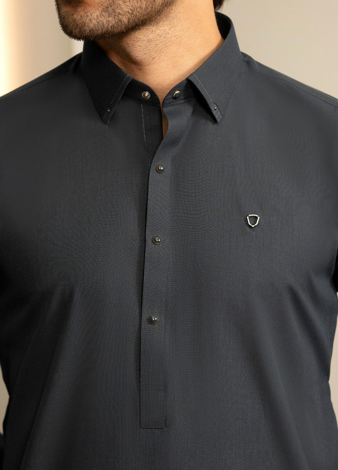 Stylish Garments Mens RTW Solids Wash N Wear Kurta Shalwar Suit Gray Blue Plain Casual Collection