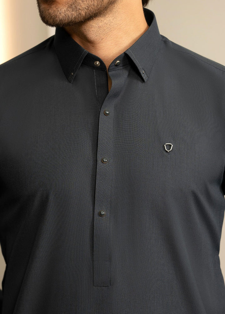 Stylish Garments Mens RTW Solids Wash N Wear Kurta Shalwar Suit Gray Blue Plain Casual Collection