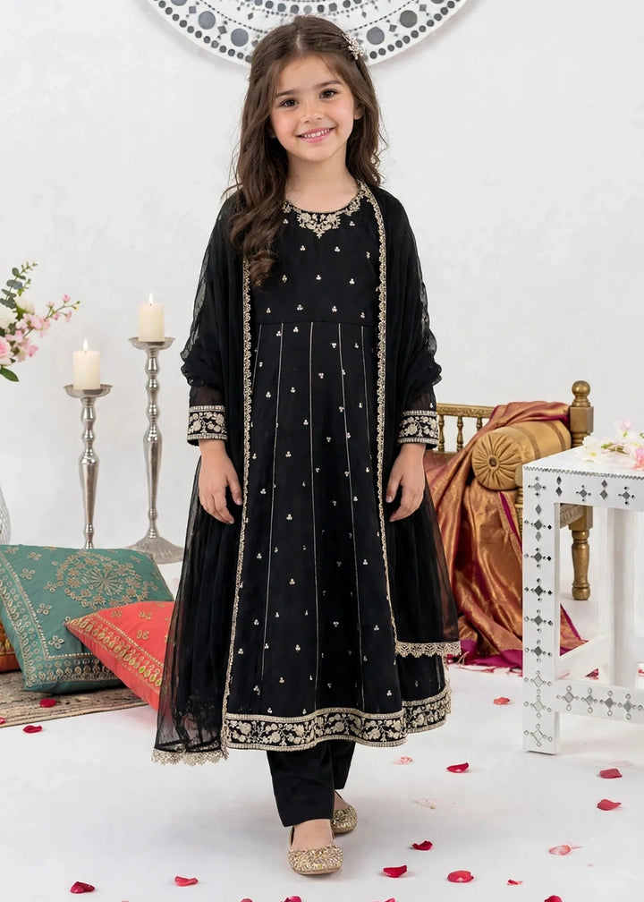 Modest Girls RTW Embroidered Crinkle 3 Piece Suit Black 11370-Blk Festive Collection