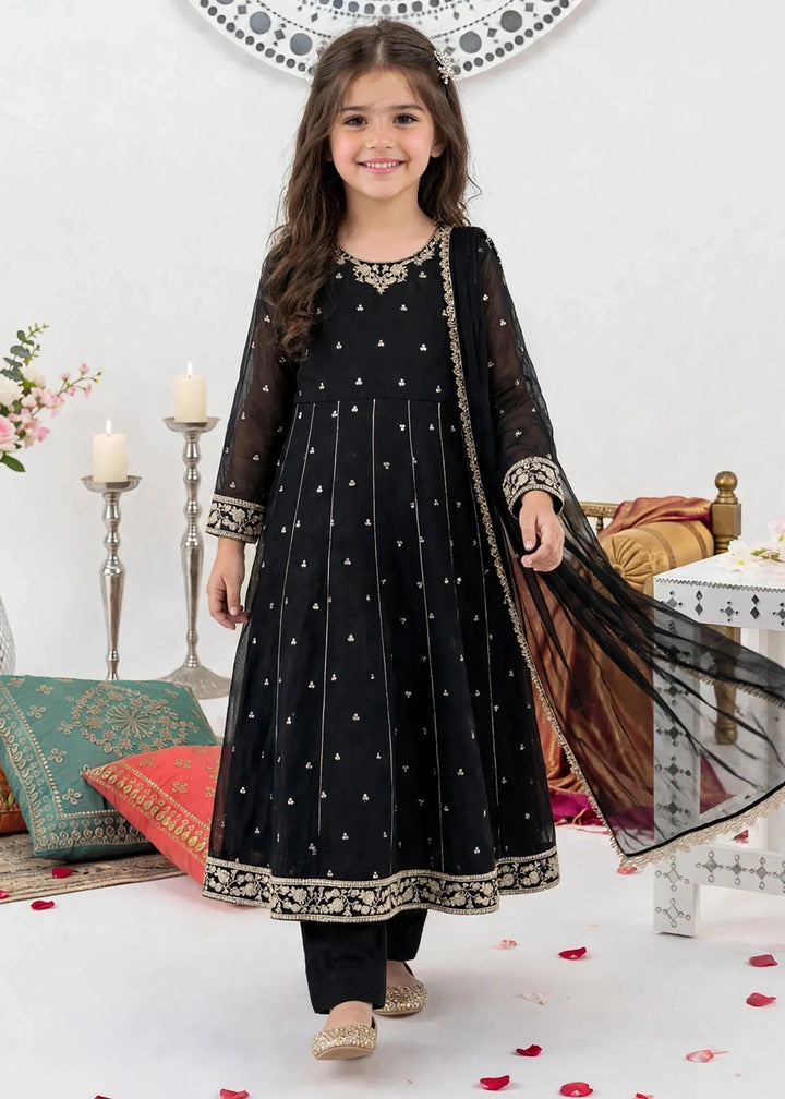 Modest Girls RTW Embroidered Crinkle 3 Piece Suit Black 11370-Blk Festive Collection