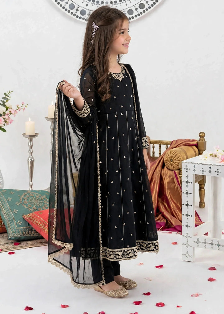 Modest Girls RTW Embroidered Crinkle 3 Piece Suit Black 11370-Blk Festive Collection