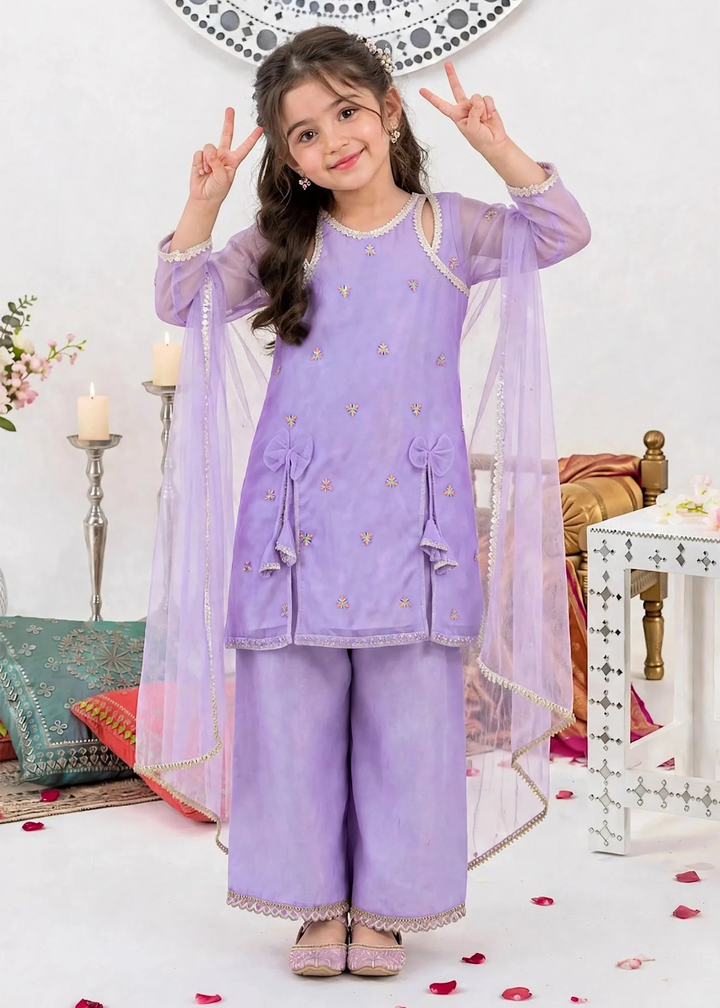 Modest Girls 3 Piece Purple Crinkle Suit