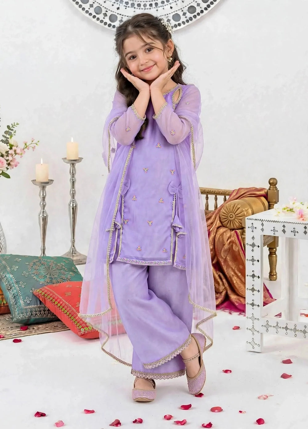 Modest Girls 3 Piece Purple Crinkle Suit