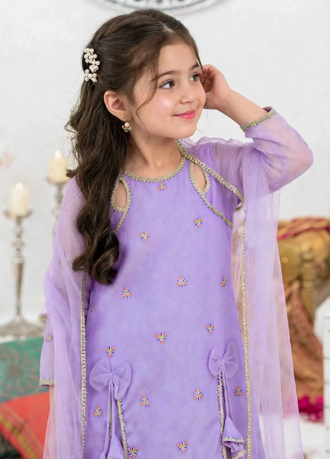 Modest Girls 3 Piece Purple Crinkle Suit
