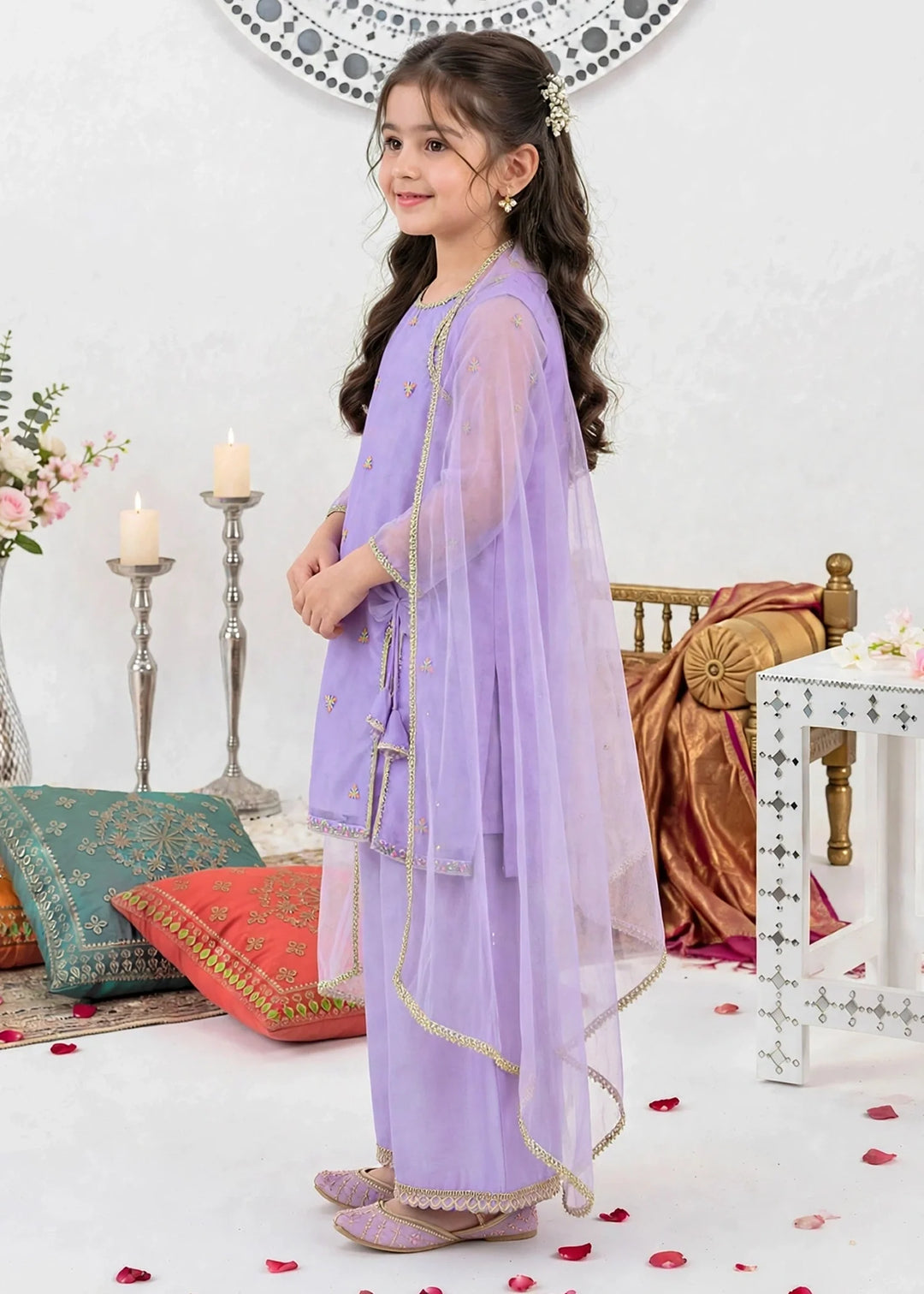 Modest Girls 3 Piece Purple Crinkle Suit