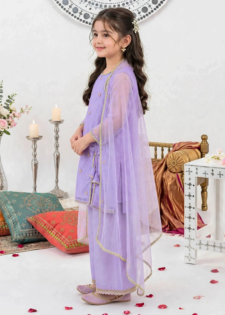 Modest Girls RTW Embroidered Crinkle 3 Piece Suit Purple A041-Prpl Festive Collection