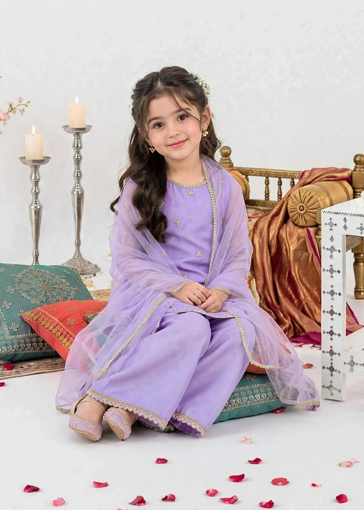 Modest Girls 3 Piece Purple Crinkle Suit