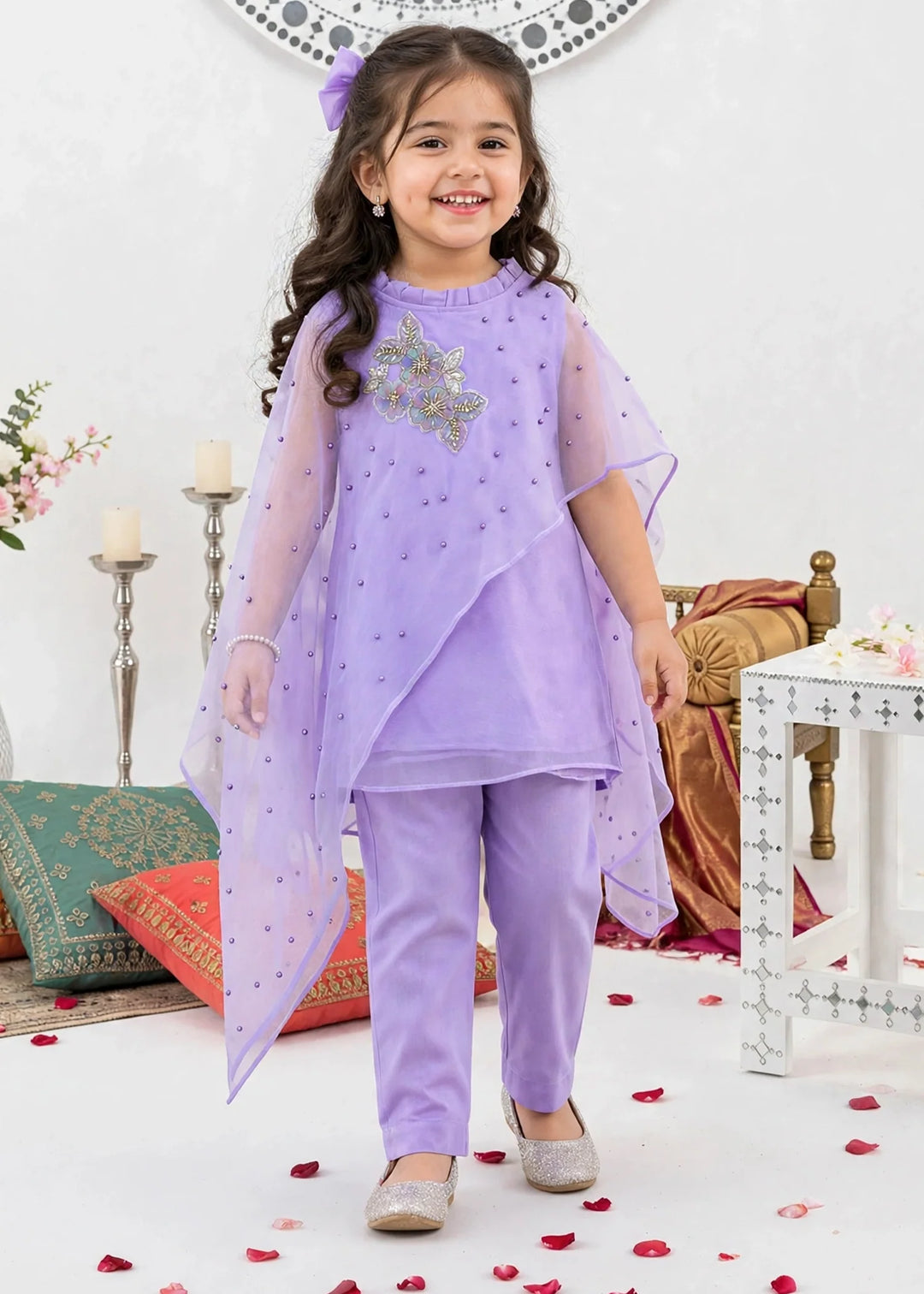 Modest Girls RTW Embroidered Crinkle 3 Piece Suit Purple A006-Prpl Festive Collection