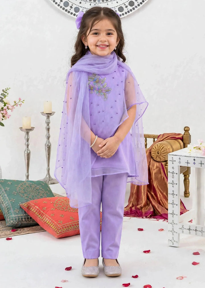Modest Girls RTW Embroidered Crinkle 3 Piece Suit Purple A006-Prpl Festive Collection